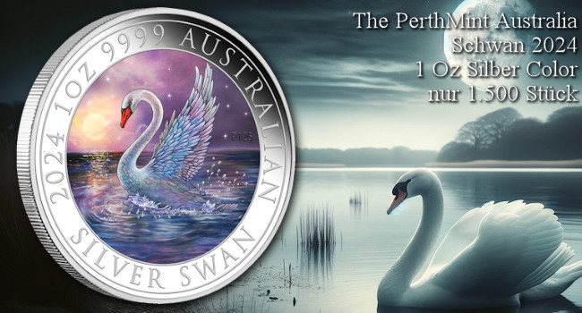 PerthMint: Schwan 2024 in 1 Oz Silber Color